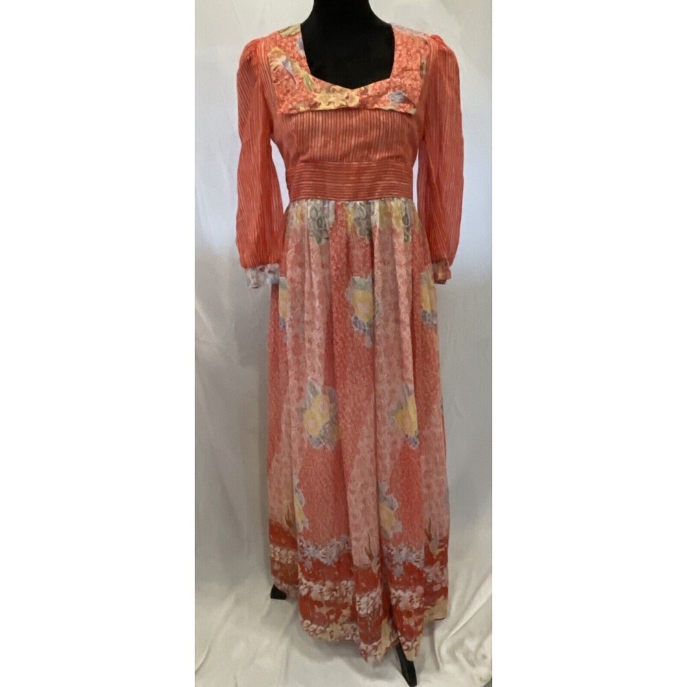 vintage 70’s cottage core Prairie Gunne Sax style dress red floral paisley sz 11